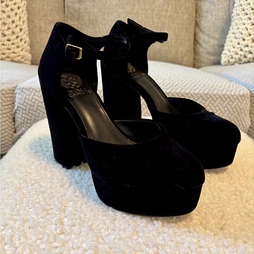 Vince Camuto Black Velvet Platform Shoes